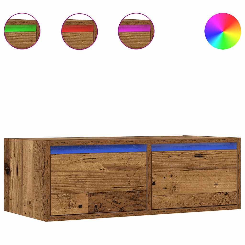 TV-Møbel Gammelt Tre Tv-benk med LED-lys 75x35,5x25 cm