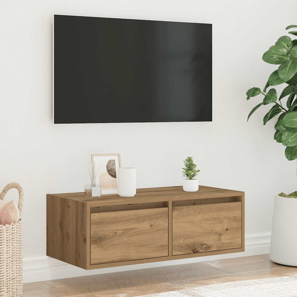 TV-Møbel Artisan Eik TV-benk med LED-lys 75x35,5x25 cm