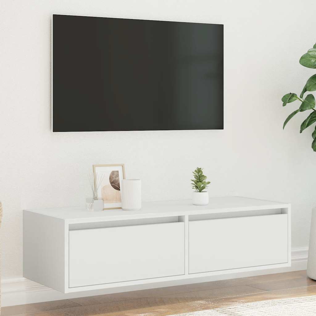 TV-Møbel Hvit TV-benk med LED-lys 100X35,5x25 cm