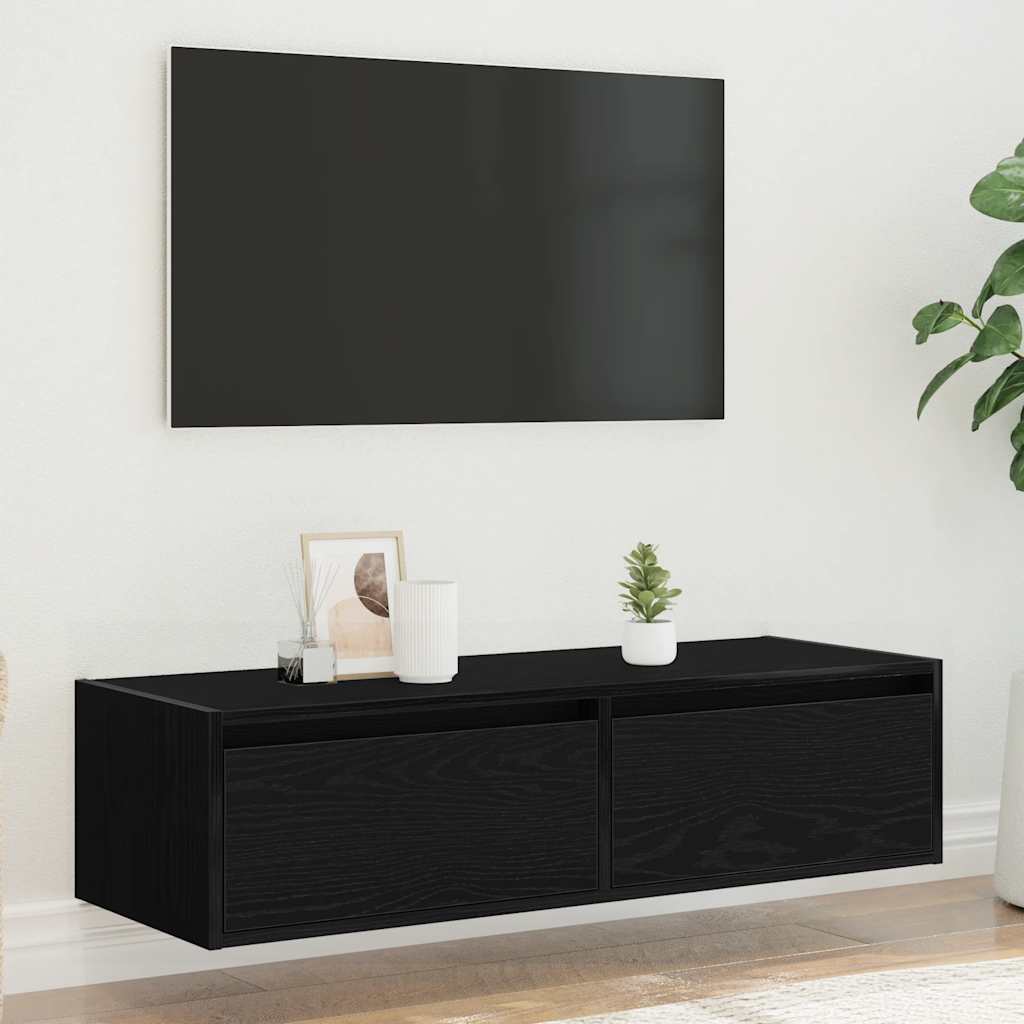TV-Møbel Svart Eik TV-benk med LED-lys 100X35,5x25 cm