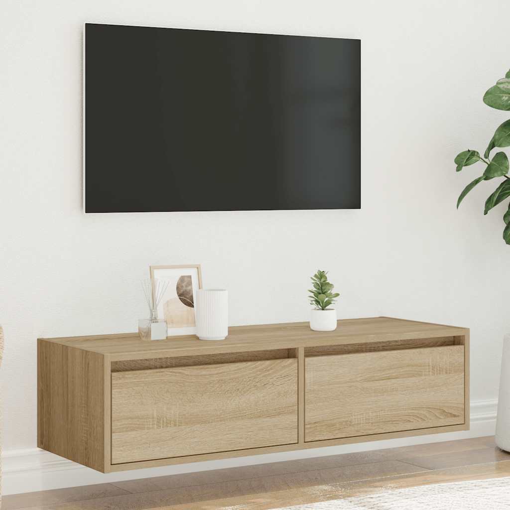 TV-Møbel Sonoma Eik TV-benk med LED-lys 100X35,5x25 cm