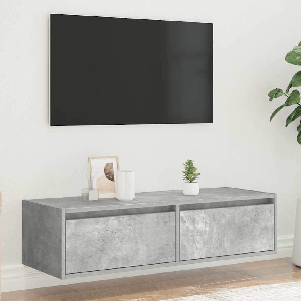 TV-Møbel Betonggrå TV-benk med LED-lys 100X35,5x25 cm