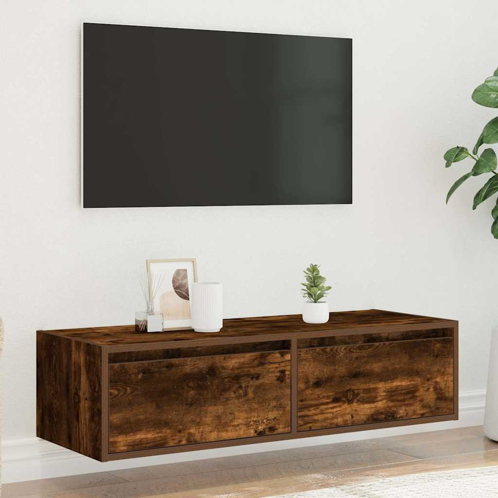 TV-Møbel Røkt EikTV-benk med LED-lys 100X35,5x25 cm