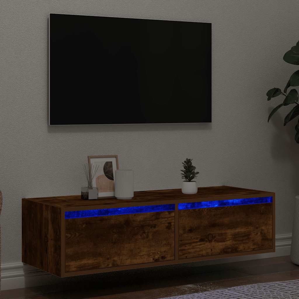 TV-Møbel Røkt EikTV-benk med LED-lys 100X35,5x25 cm