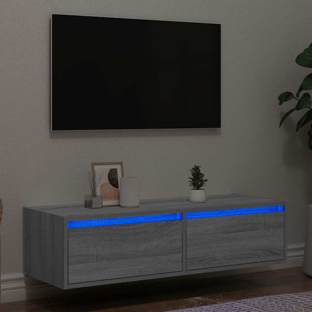 TV-Møbel Sonoma Grå TV-benk med LED-lys 100X35,5x25 cm