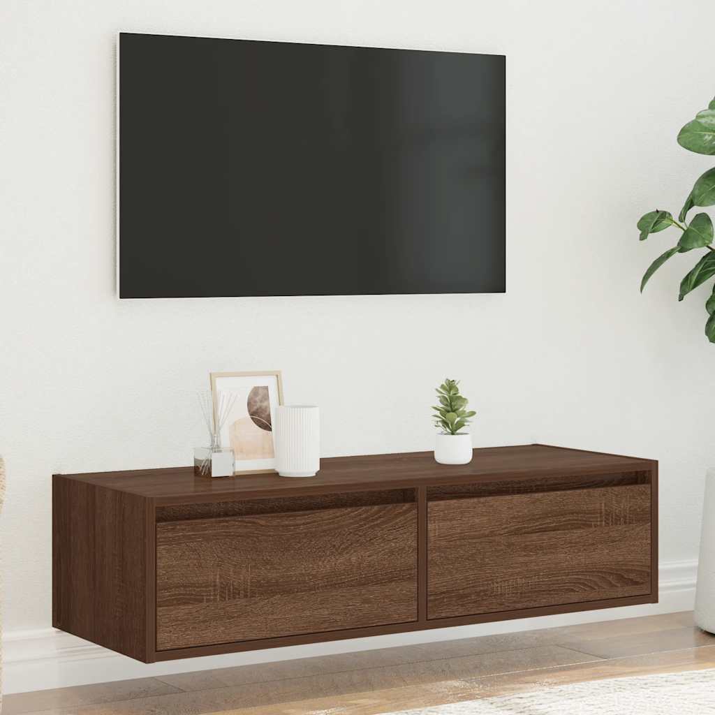 TV-Møbel Brun Eik TV-benk med LED-lys 100X35,5x25 cm
