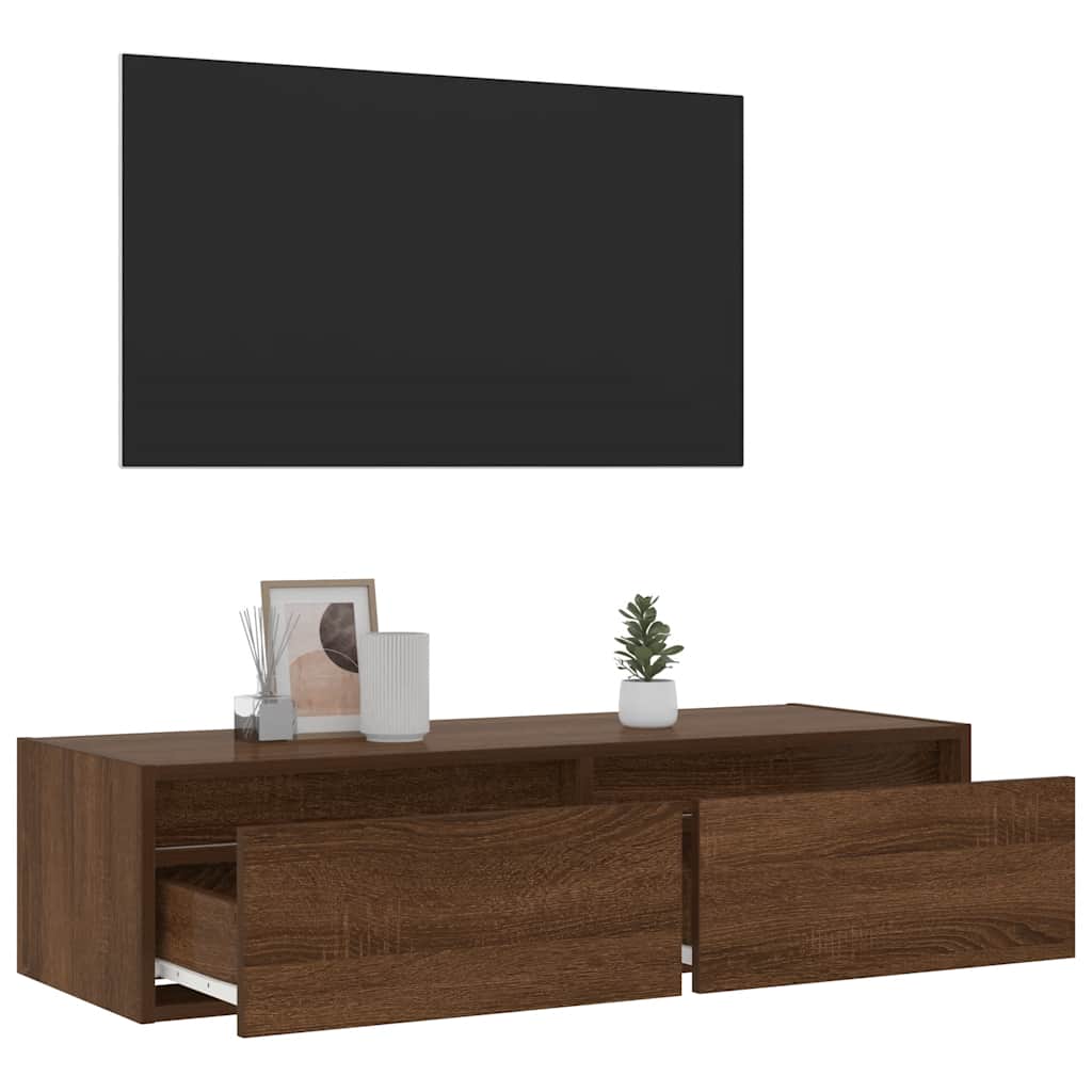 TV-Møbel Brun Eik TV-benk med LED-lys 100X35,5x25 cm