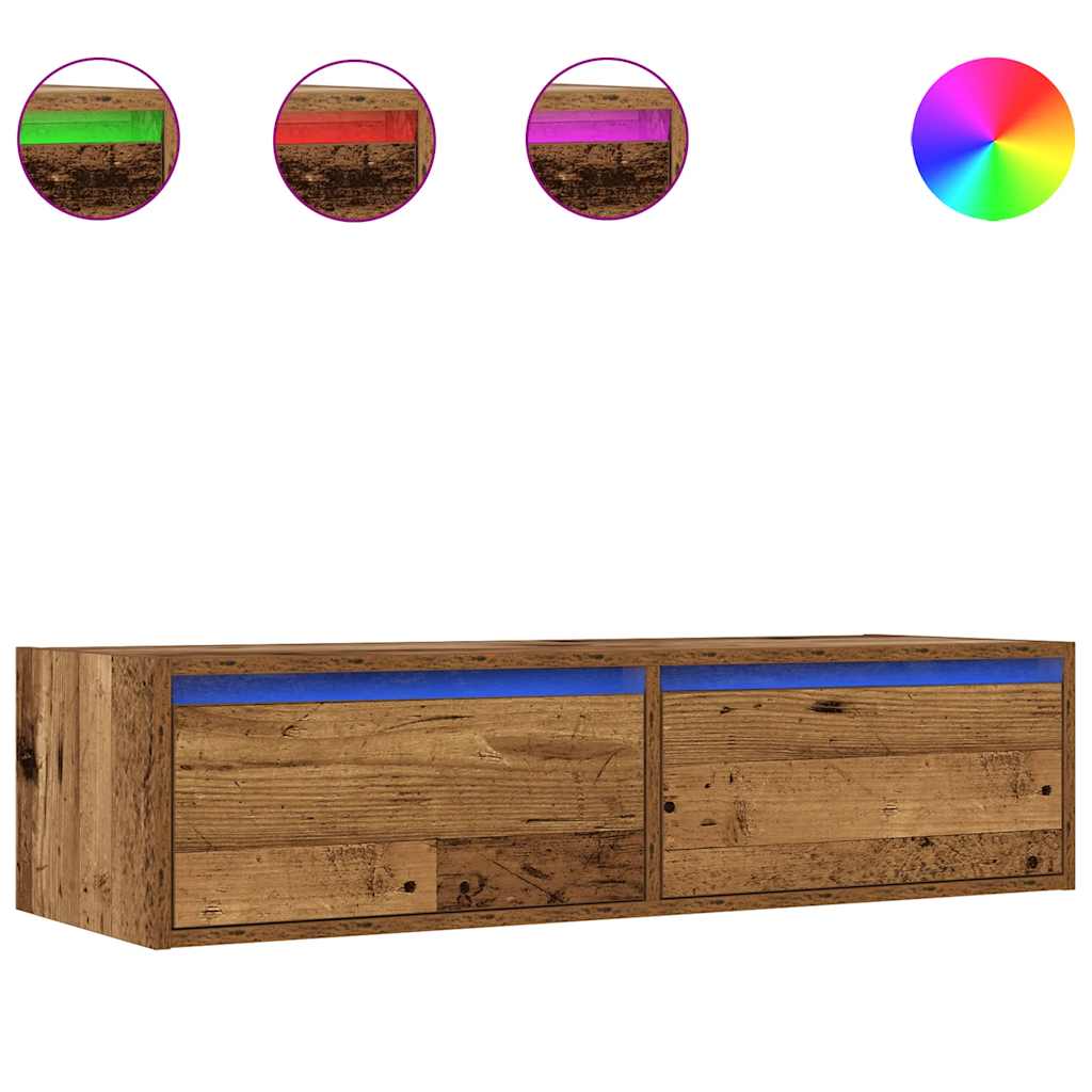 TV-Møbel Gammelt Tre Tv-benk med LED-lys 100X35,5x25 cm