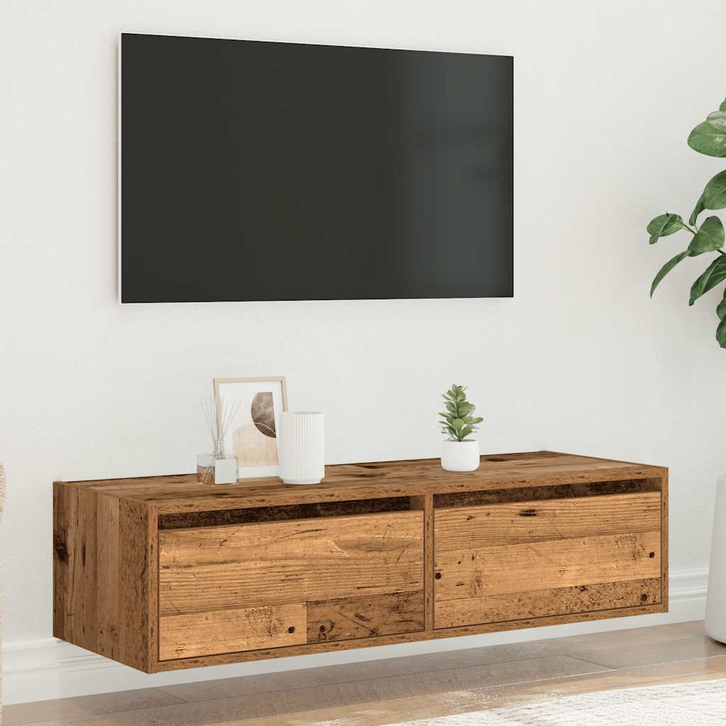 TV-Møbel Gammelt Tre Tv-benk med LED-lys 100X35,5x25 cm