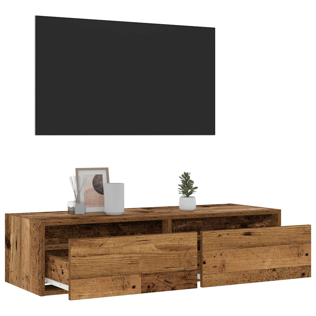 TV-Møbel Gammelt Tre Tv-benk med LED-lys 100X35,5x25 cm