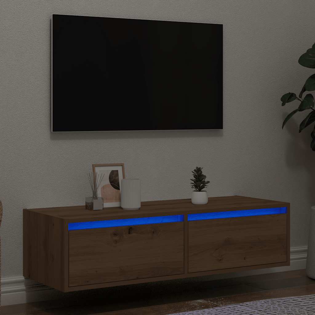 TV-Møbel Artisan Eik Tv-benk med LED-lys 100X35,5x25 cm