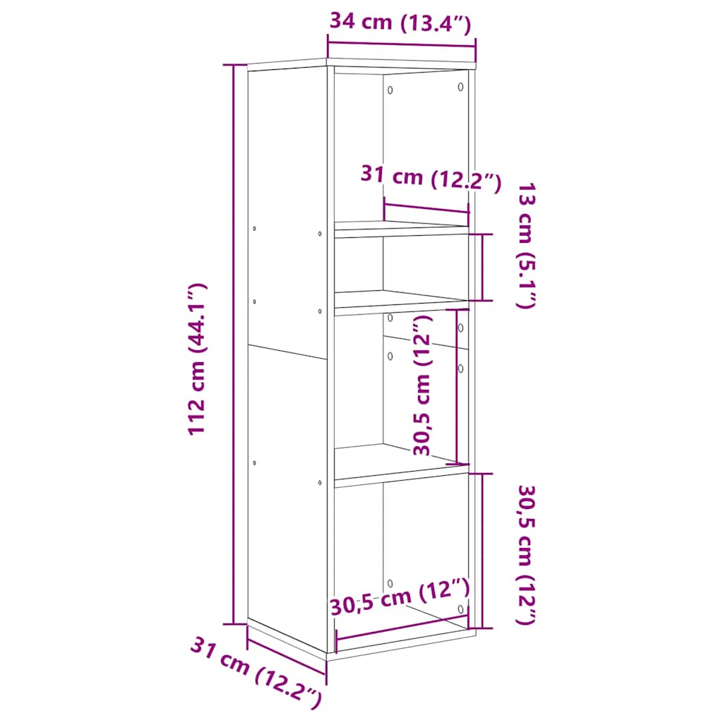 Bokhylle artisan eik 34x31x112 cm konstruert tre