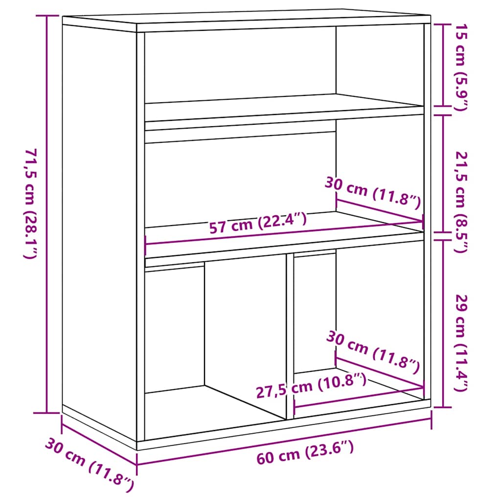 Bokhylle svart 60x30x71,5 cm konstruert tre