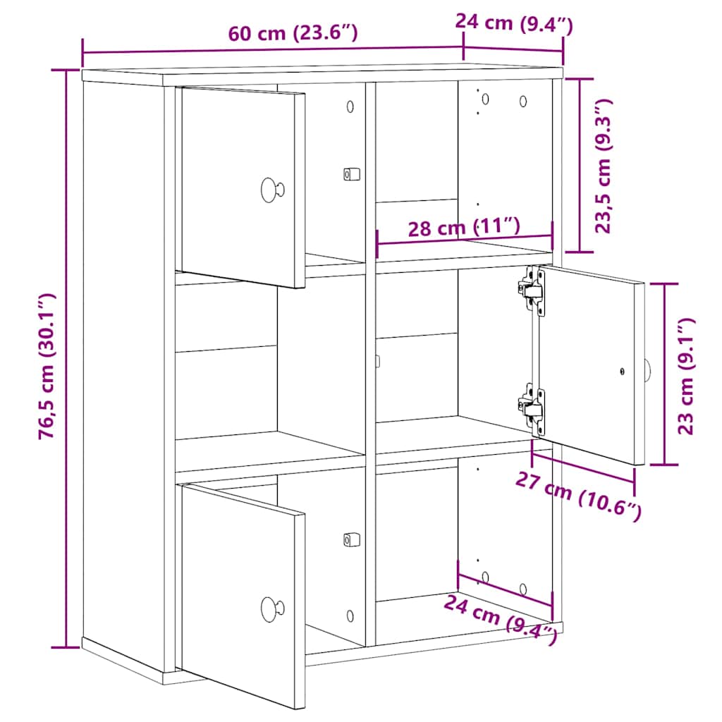 Bokhylle Svart Eik 60x24x76,5 cm