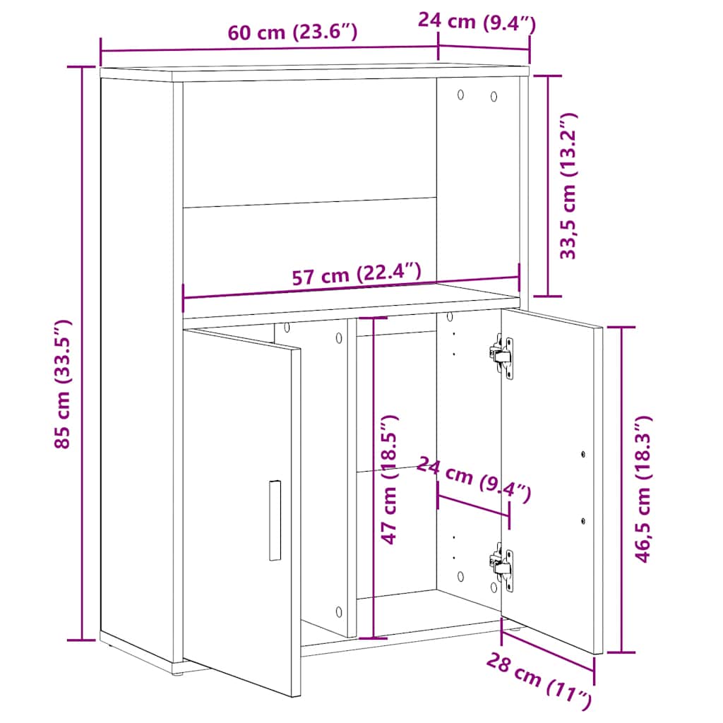 Bokhylle Svart Eik 60x24x85 cm