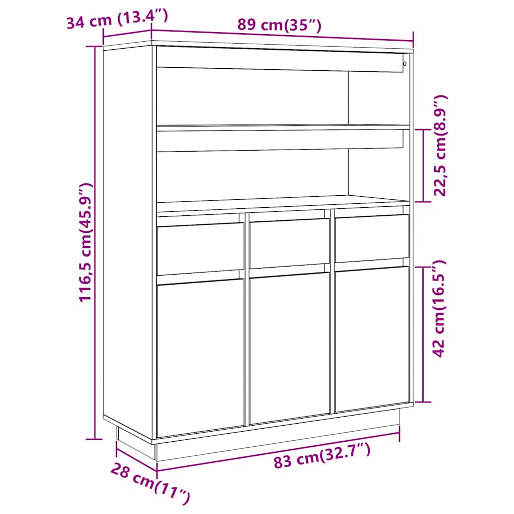 Vitrineskap Hvit 89x34x116,5 cm heltre furu