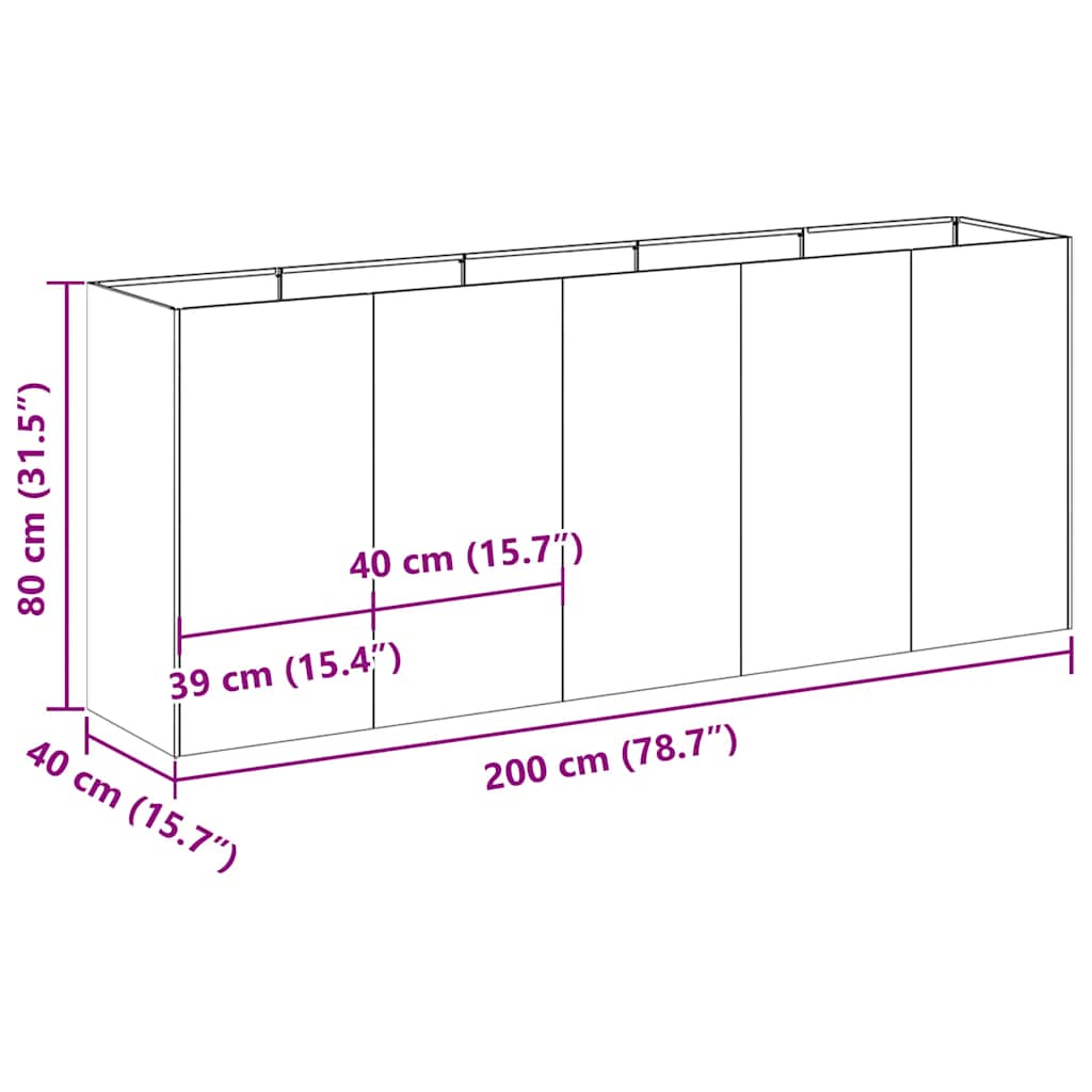 Plantekasse 200x40x80 cm galvanisert stål