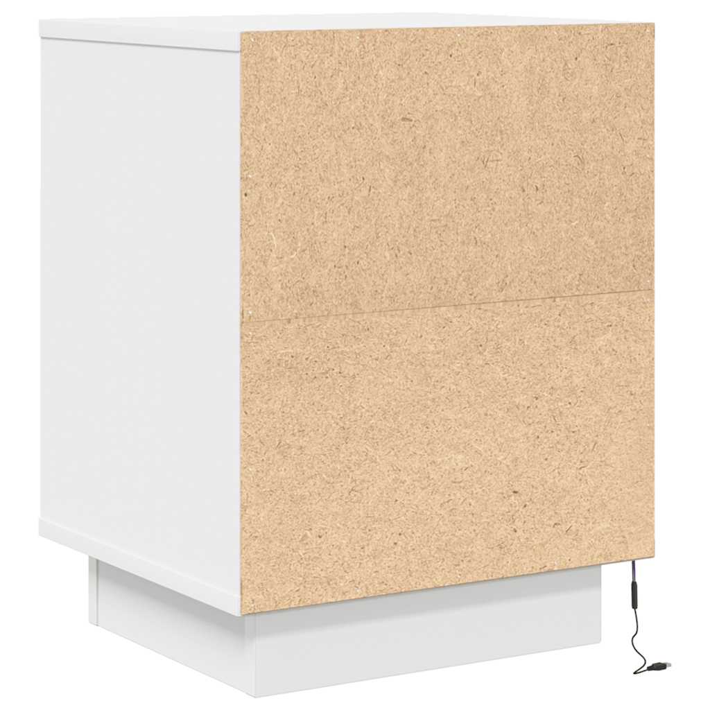 Nattbord Sengbord Hvit med LED-lys 38x34x50 cm