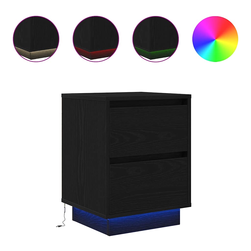 Nattbord Sengbord Svart med LED-lys 38x34x50 cm
