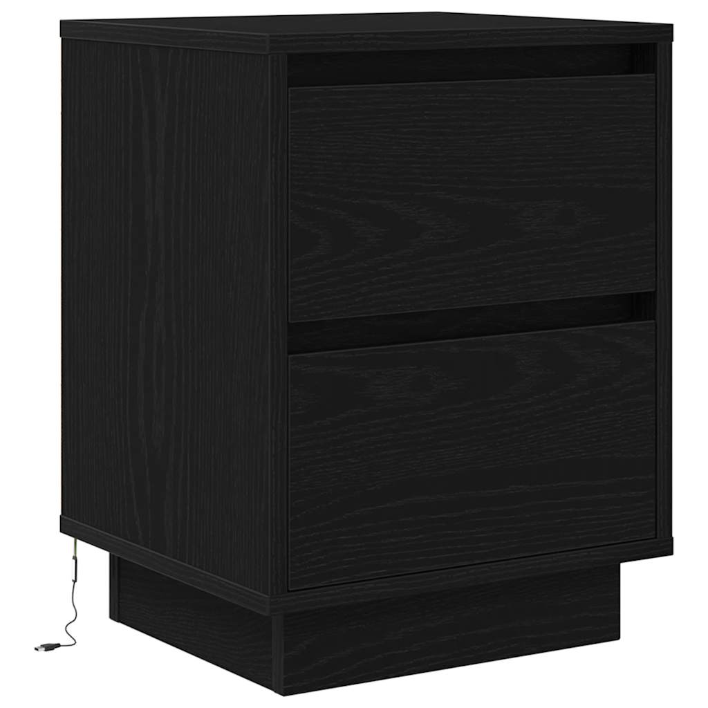 Nattbord Sengbord Svart med LED-lys 38x34x50 cm