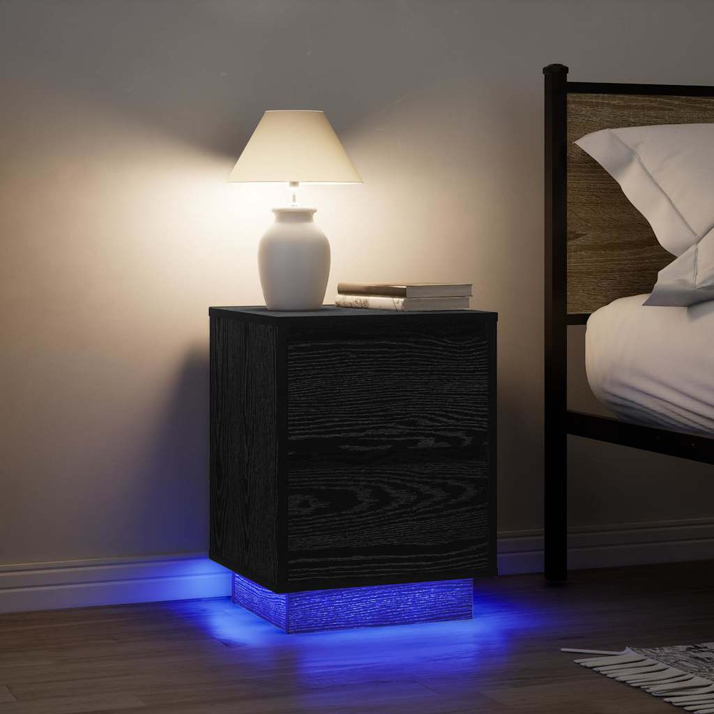 Nattbord Sengbord Svart med LED-lys 38x34x50 cm