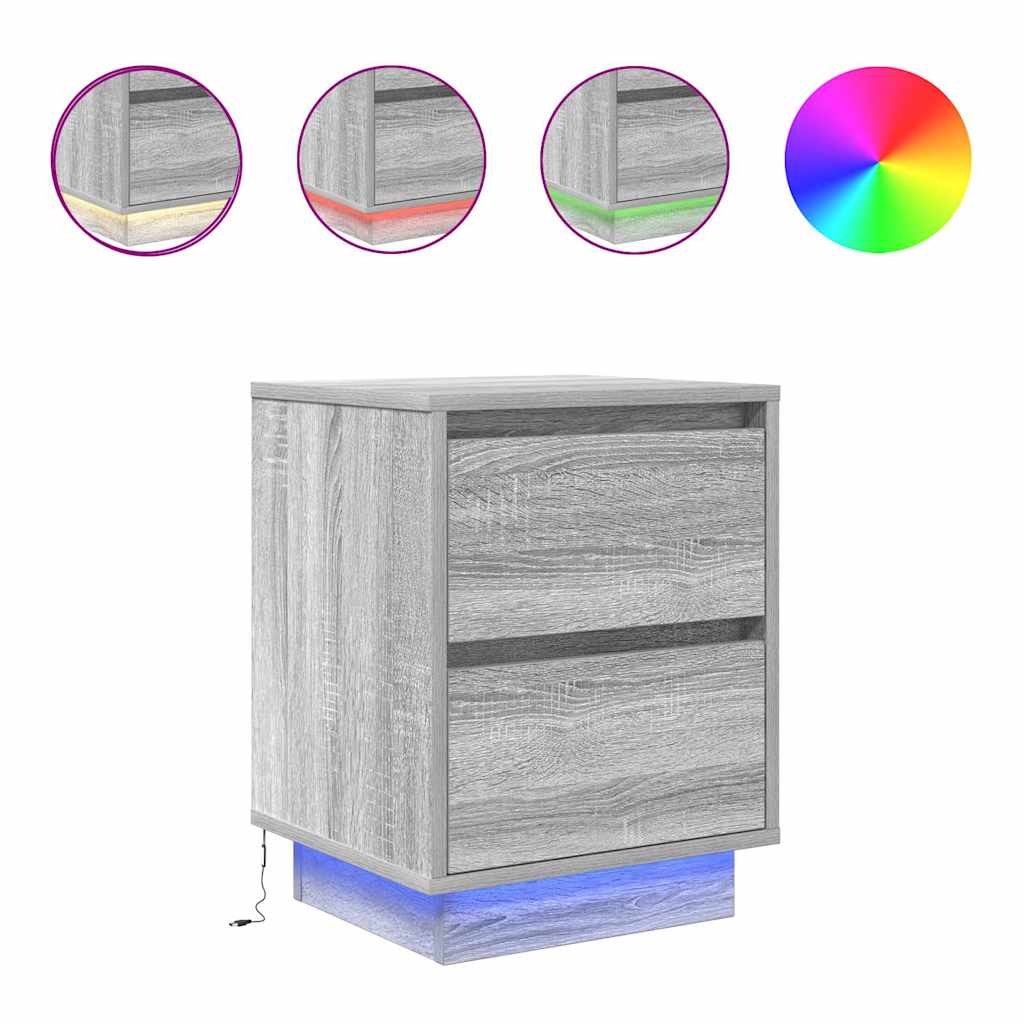 Nattbord Sengbord Sonoma Grå med LED 38x34x50 cm