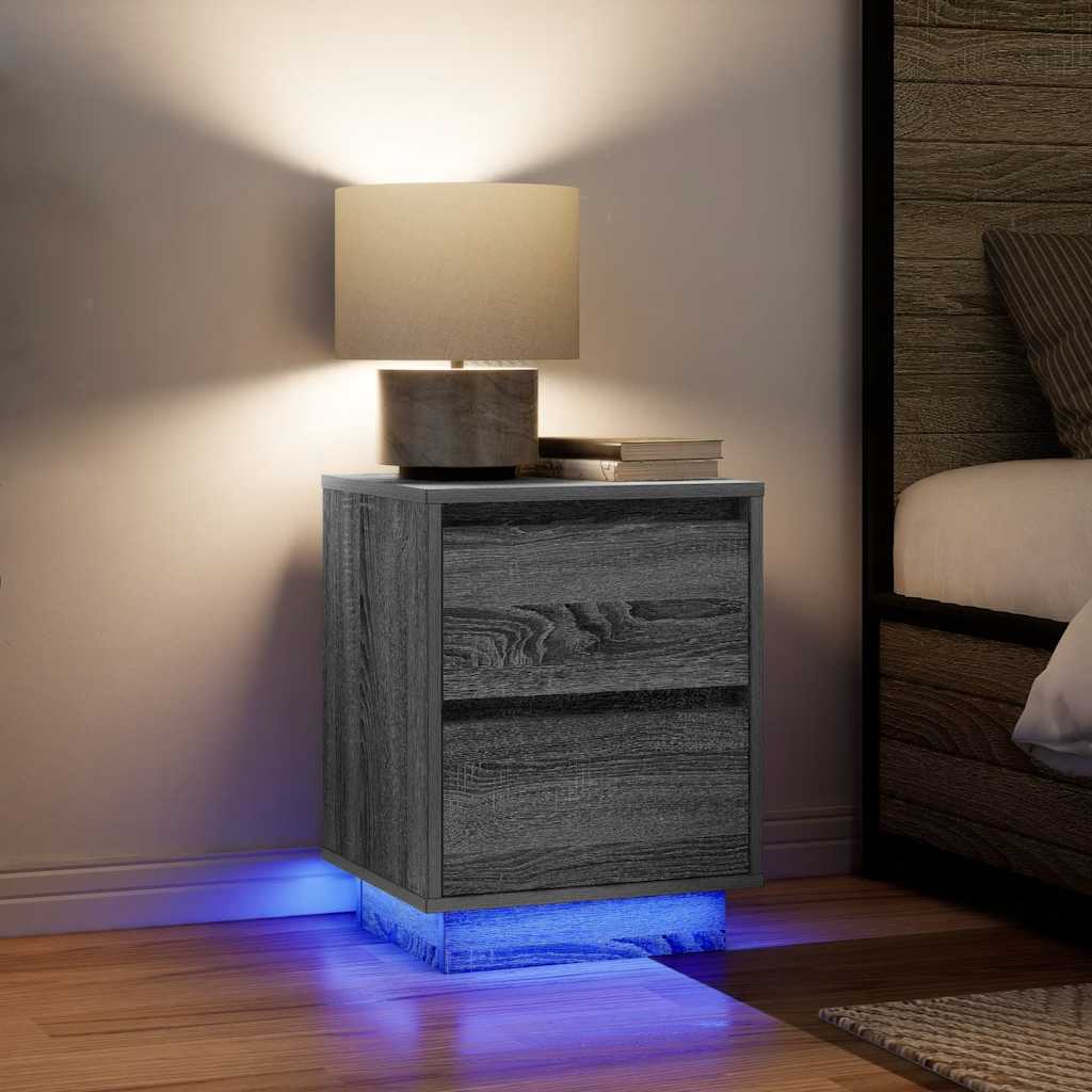Nattbord Sengbord Sonoma Grå med LED 38x34x50 cm