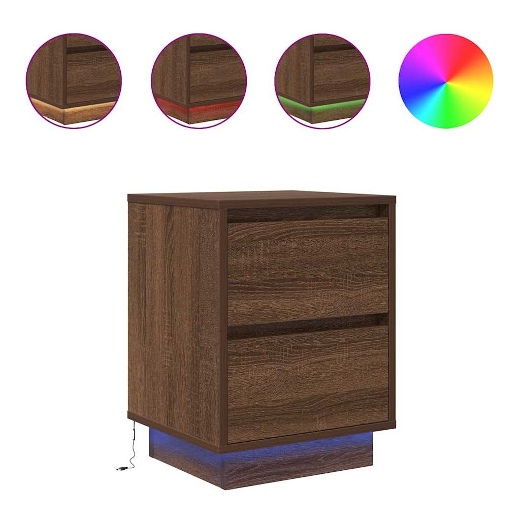 Nattbord Sengbord Brun Eik med LED 38x34x50 cm