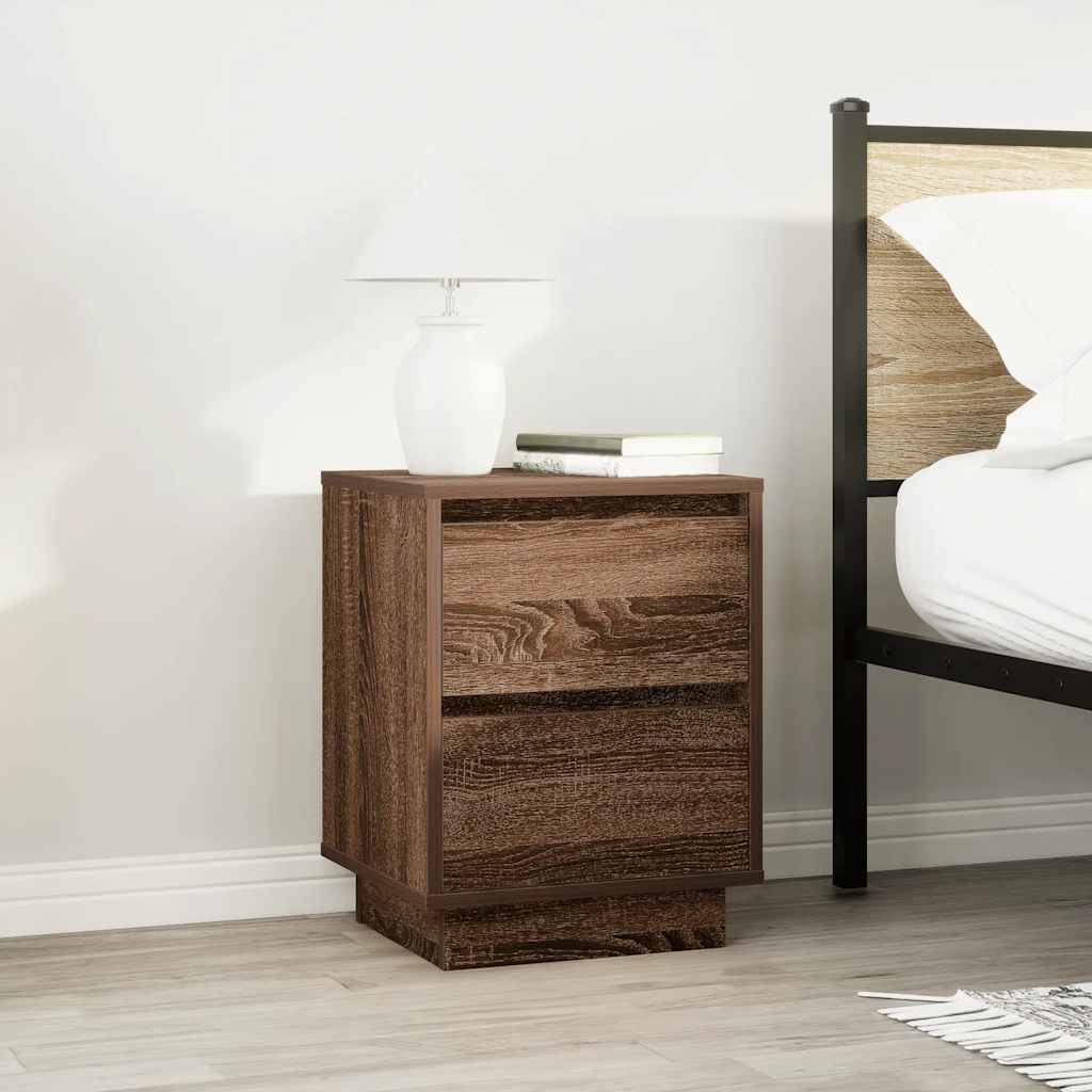 Nattbord Sengbord Brun Eik med LED 38x34x50 cm