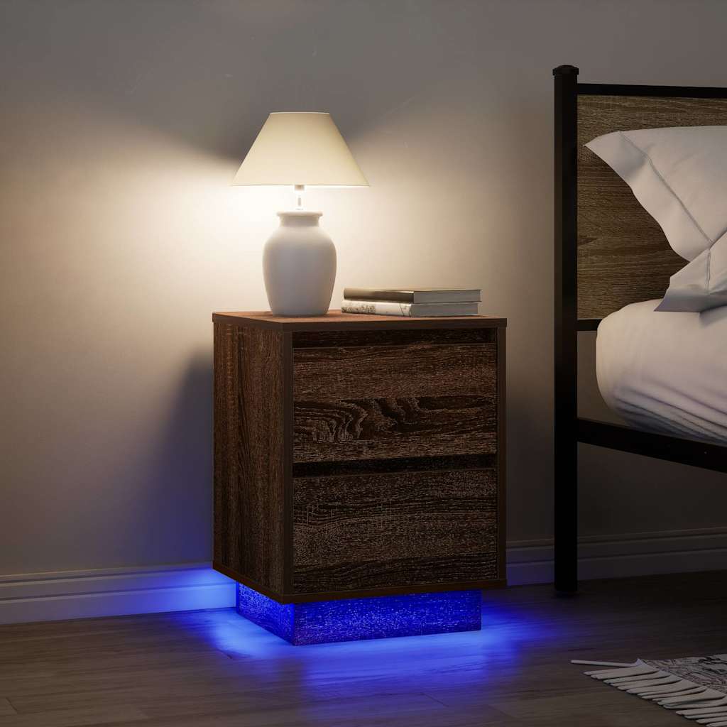 Nattbord Sengbord Brun Eik med LED 38x34x50 cm