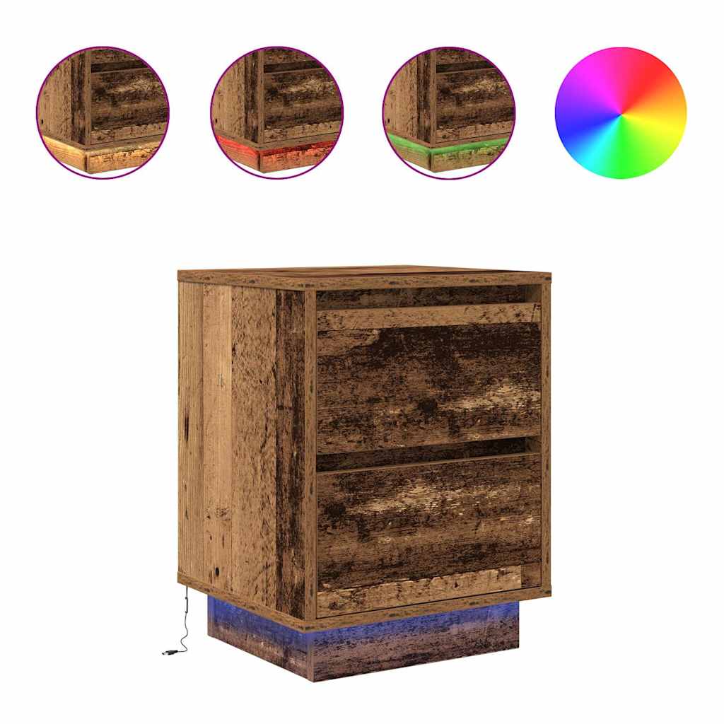 Nattbord Sengbord Gammelt Tre med LED 38x34x50 cm