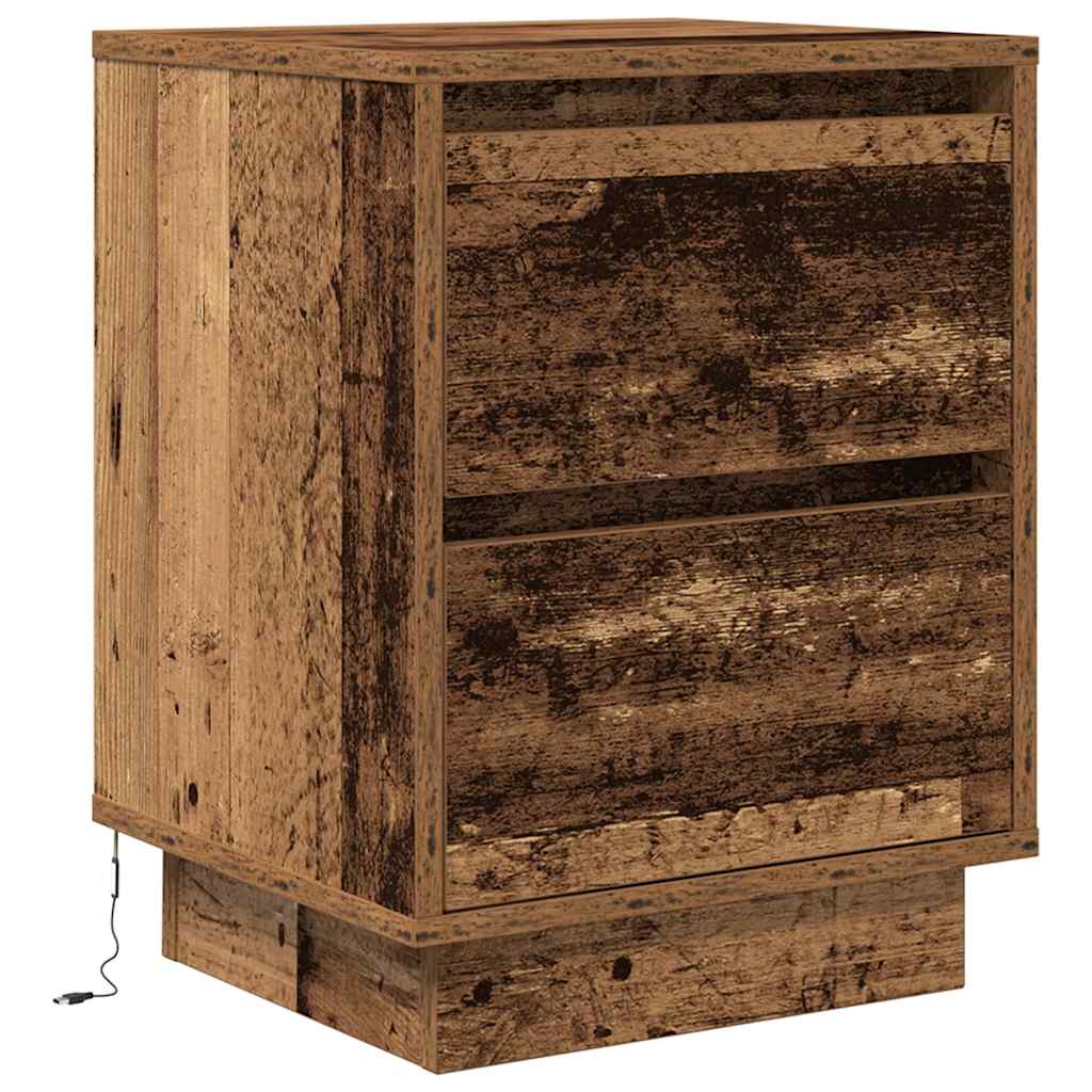 Nattbord Sengbord Gammelt Tre med LED 38x34x50 cm