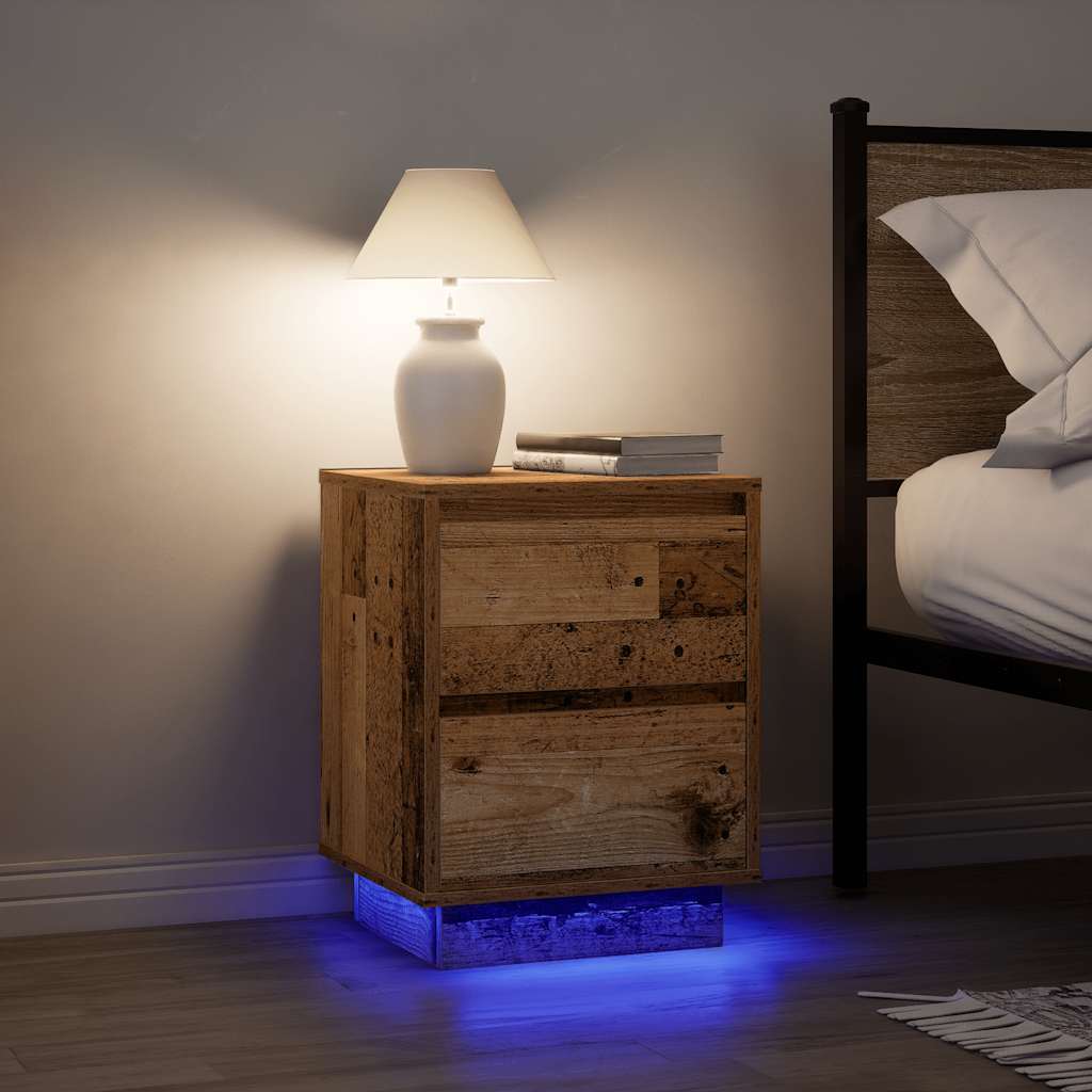 Nattbord Sengbord Gammelt Tre med LED 38x34x50 cm