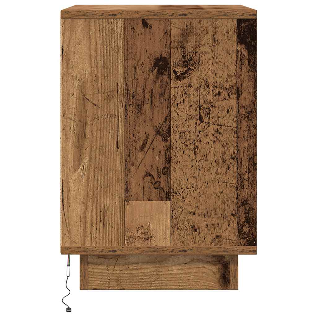 Nattbord Sengbord Gammelt Tre med LED 38x34x50 cm
