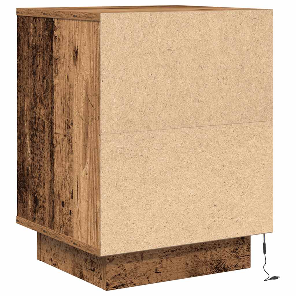 Nattbord Sengbord Gammelt Tre med LED 38x34x50 cm