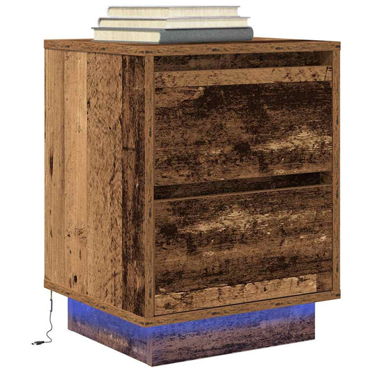 Nattbord Sengbord Gammelt Tre med LED 38x34x50 cm