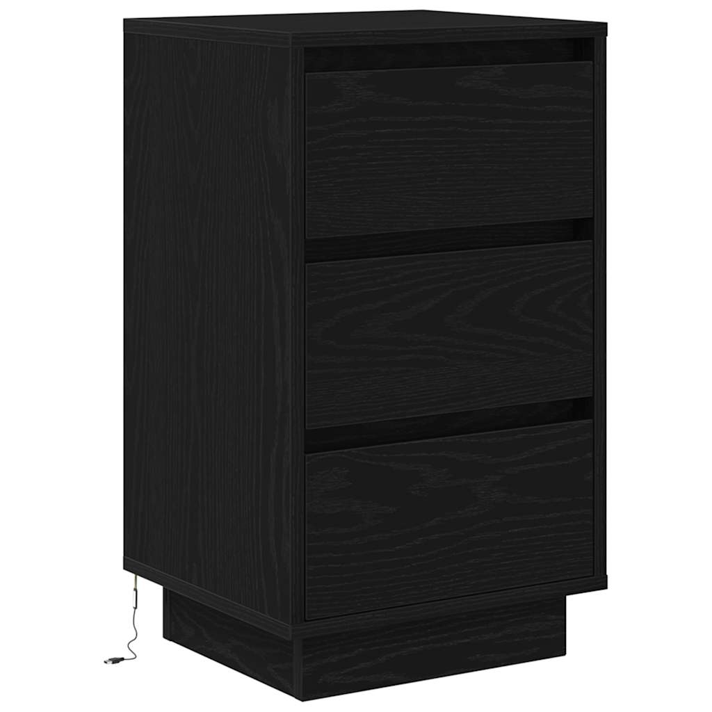 Nattbord Sengbord Svart med LED-lys 38x34x65 cm