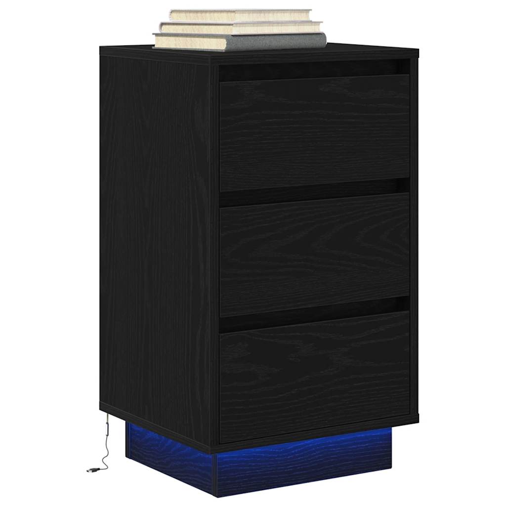 Nattbord Sengbord Svart med LED-lys 38x34x65 cm