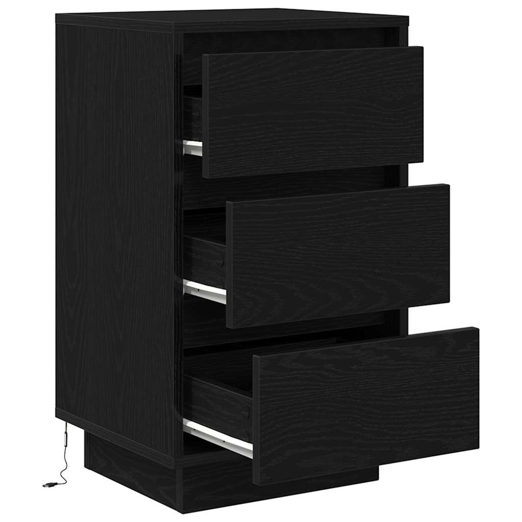 Nattbord Sengbord Svart med LED-lys 38x34x65 cm