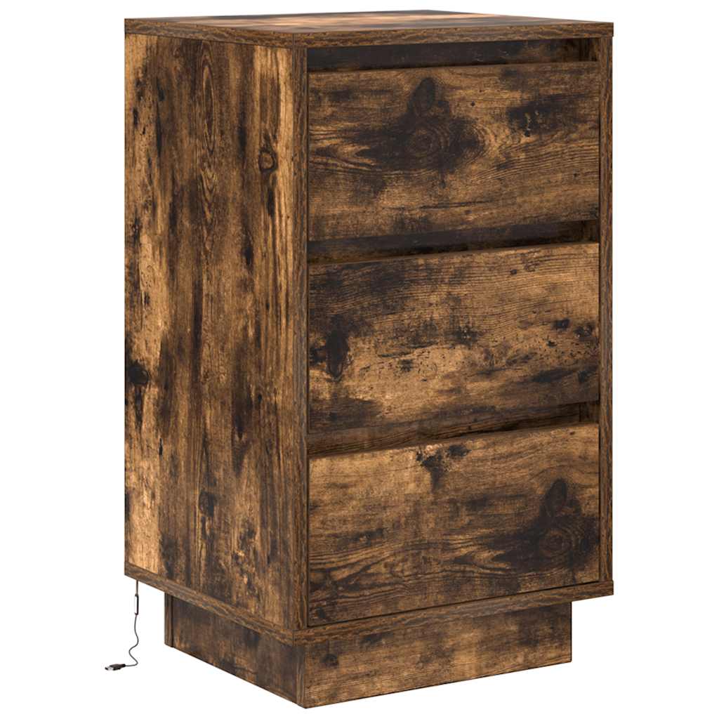 Nattbord Sengbord Røkt Eik med LED-lys 38x34x65 cm