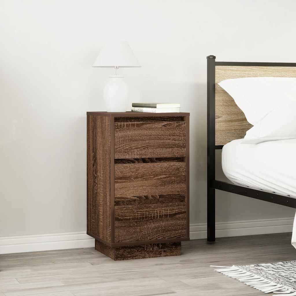 Nattbord Sengbord Brun Eik med LED-lys 38x34x65 cm