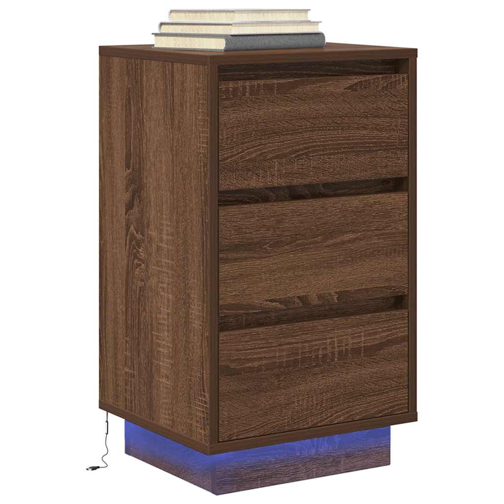 Nattbord Sengbord Brun Eik med LED-lys 38x34x65 cm