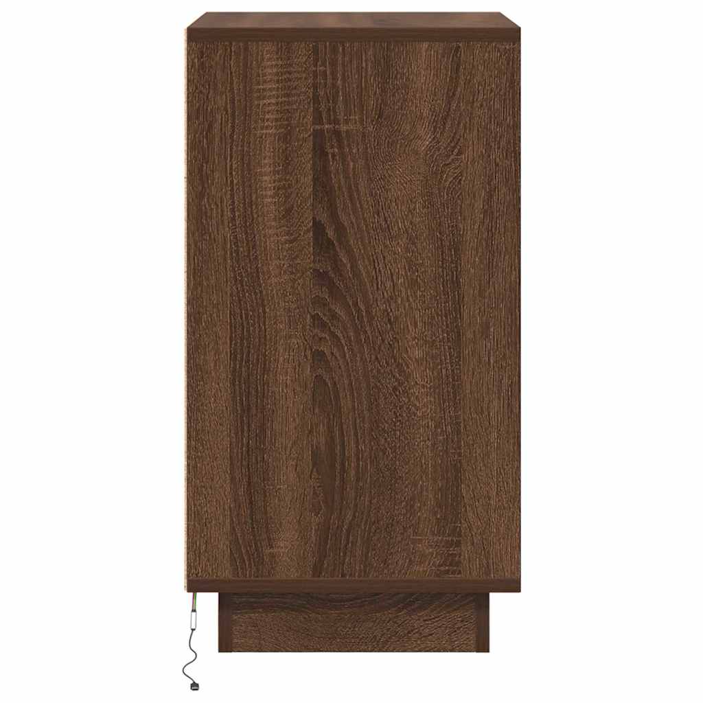 Nattbord Sengbord Brun Eik med LED-lys 38x34x65 cm