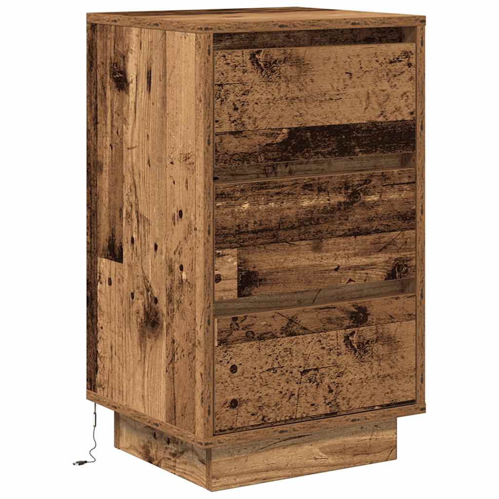 Nattbord Sengbord Gammelt Tre med LED-lys 38x34x65 cm