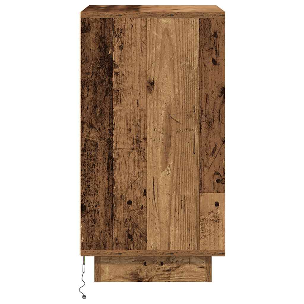 Nattbord Sengbord Gammelt Tre med LED-lys 38x34x65 cm