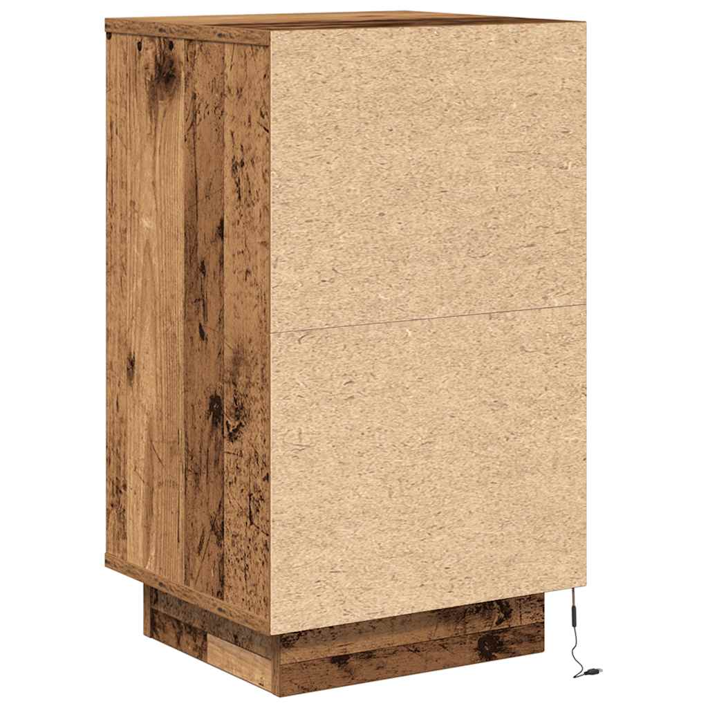 Nattbord Sengbord Gammelt Tre med LED-lys 38x34x65 cm