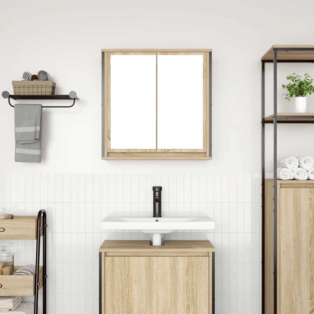 Baderoms veggskap med speil sonoma eik 60x21x60 cm