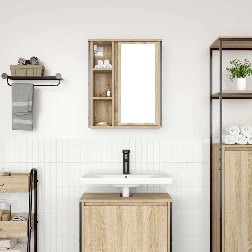 Baderomsskap med speil sonoma eik 50x21x60 cm