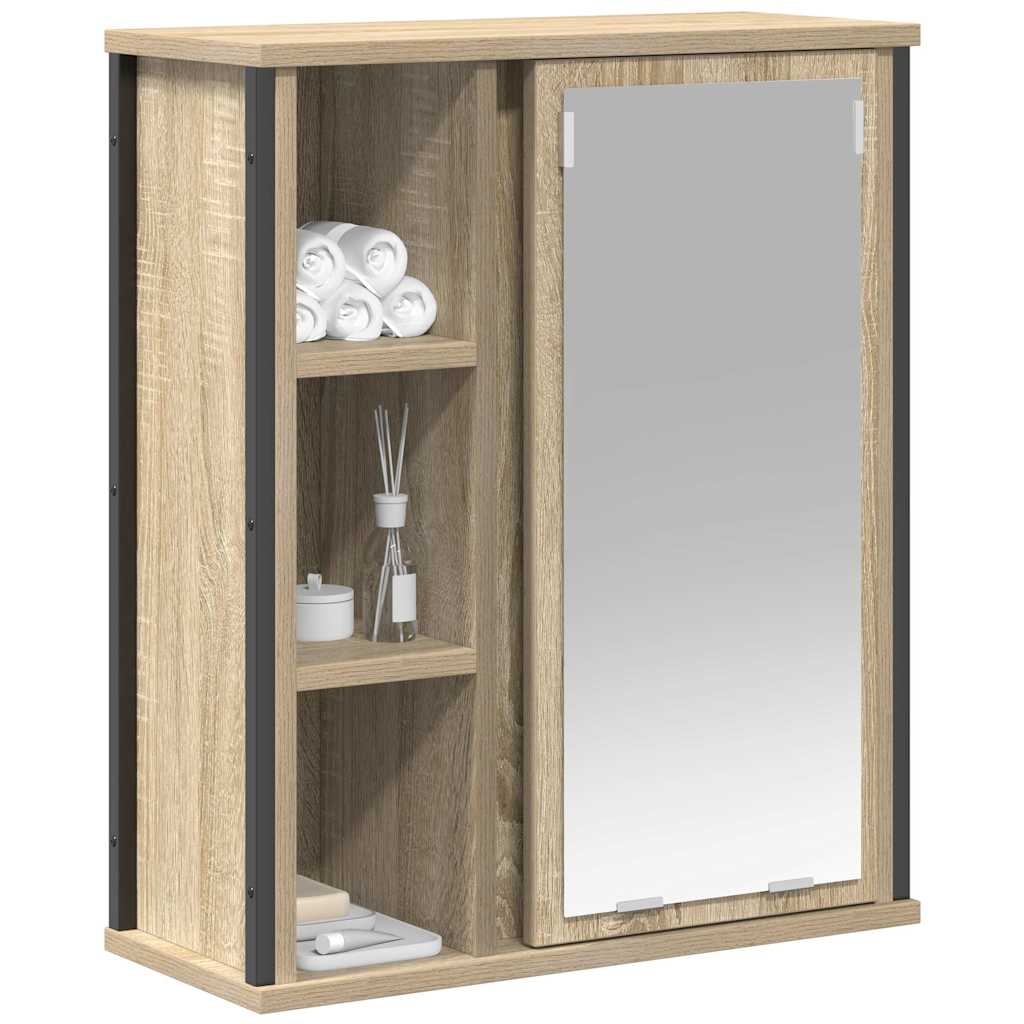 Baderomsskap med speil sonoma eik 50x21x60 cm