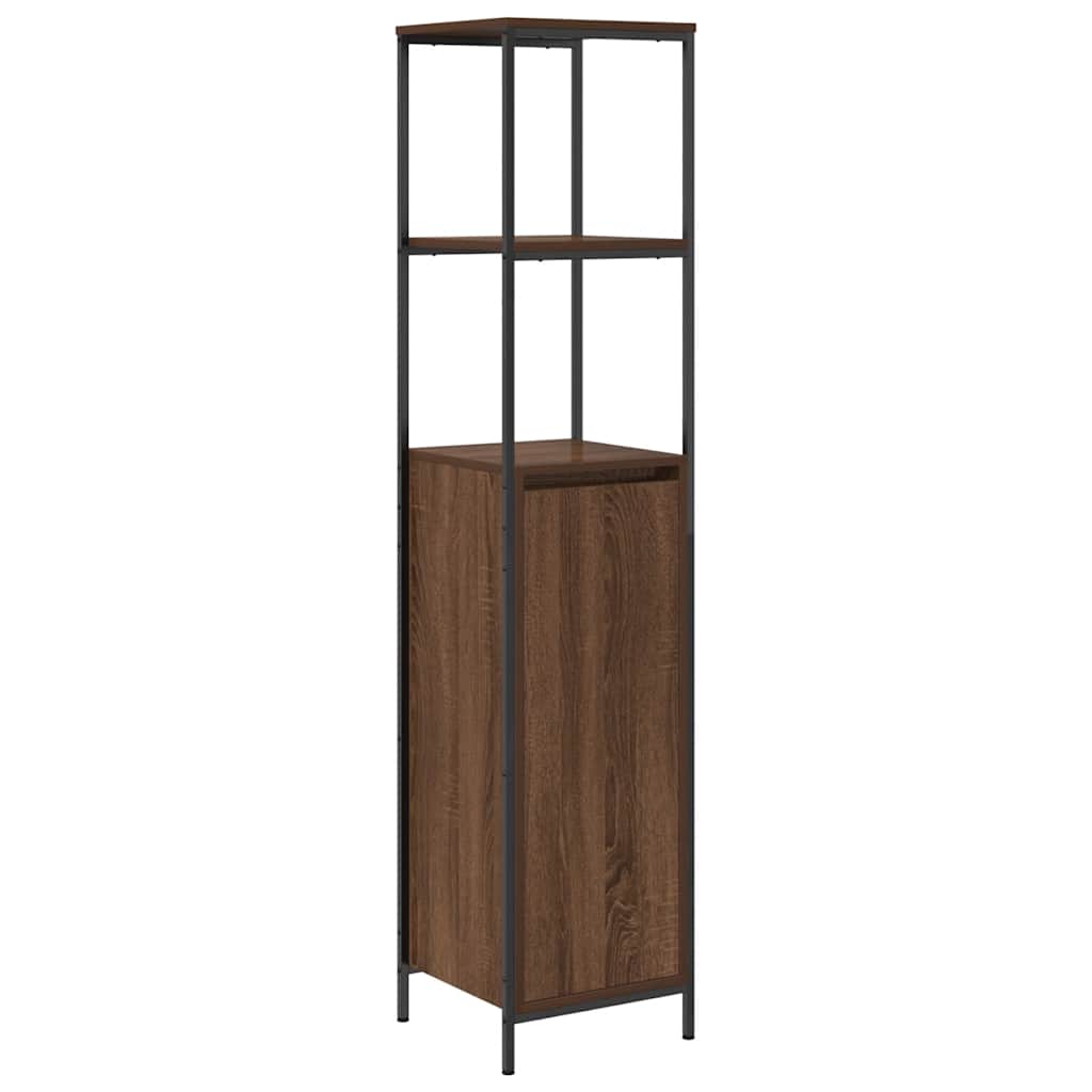 Baderomsskap med hyller brun eik 36x35x165 cm